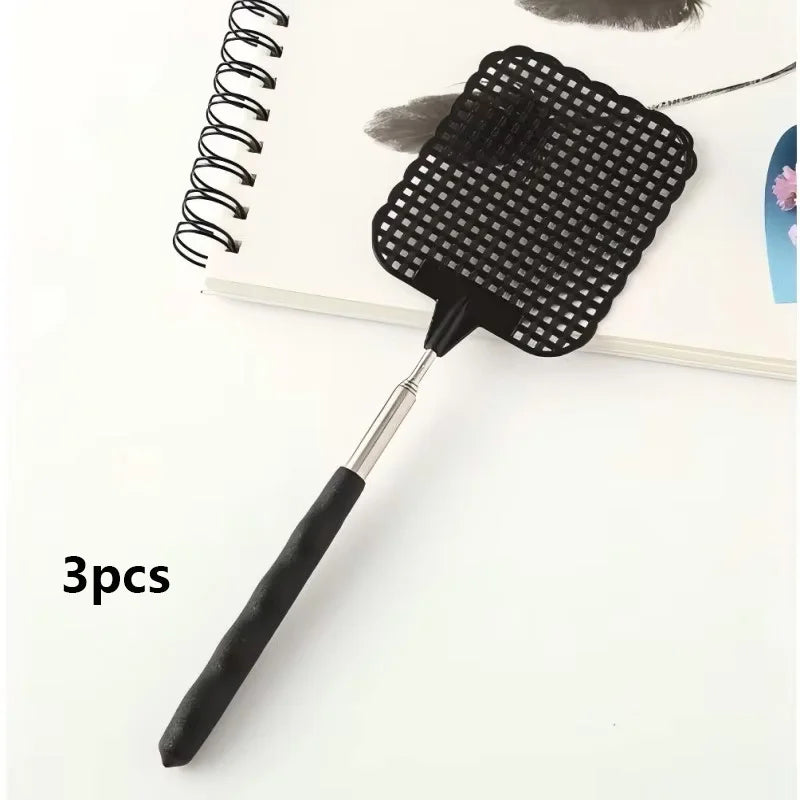 1 Pack Of Black Creative Fly Swatter Mosquito Swatter Stainless Steel Expansion Design Fly Repellent Supplies